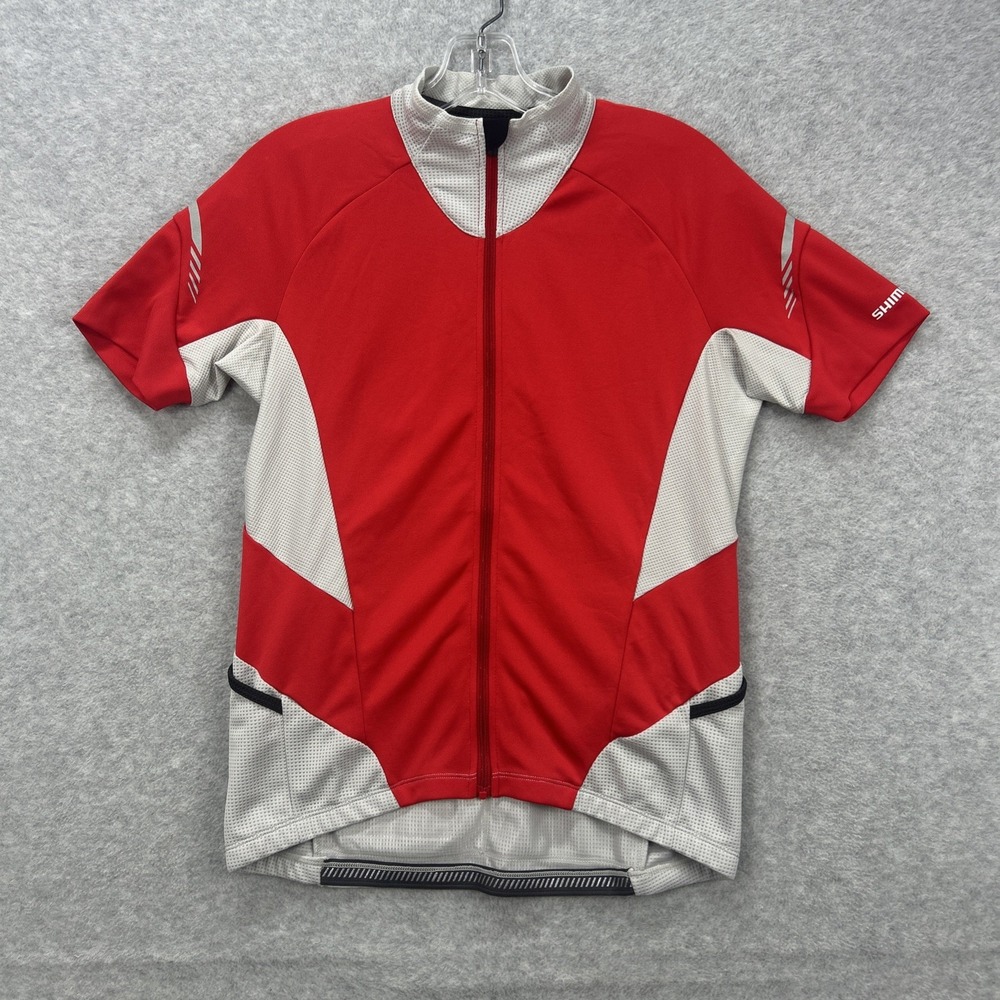 Shimano Cycling Jersey Women Large Red Full Zip Up Short Sleeve Pockets Bicycle